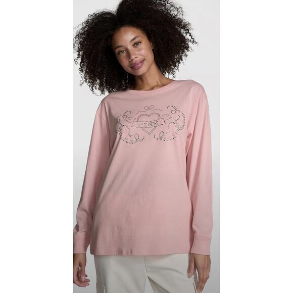 Victorias Secret Bubble Gum PINK Campus Cotton Bling Long Sleeve Tee Size Medium - Picture 1 of 9